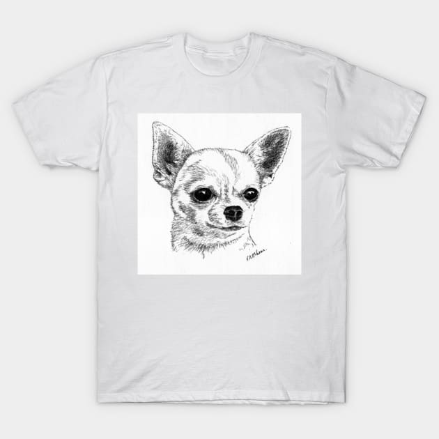 Smoothcoat chihuahua head portrait T-Shirt by fionahooperart